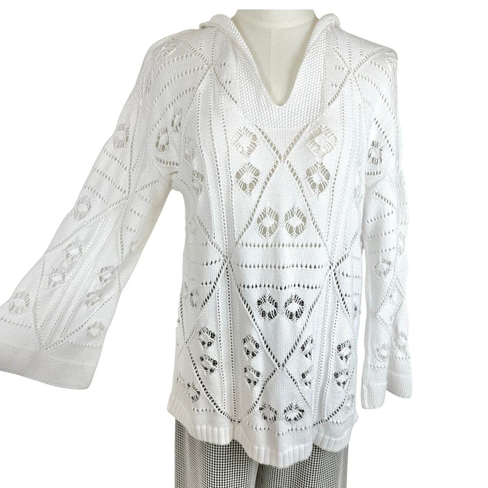 Johnny Was The Baja Pullover Crochet Hooded Sweater White L